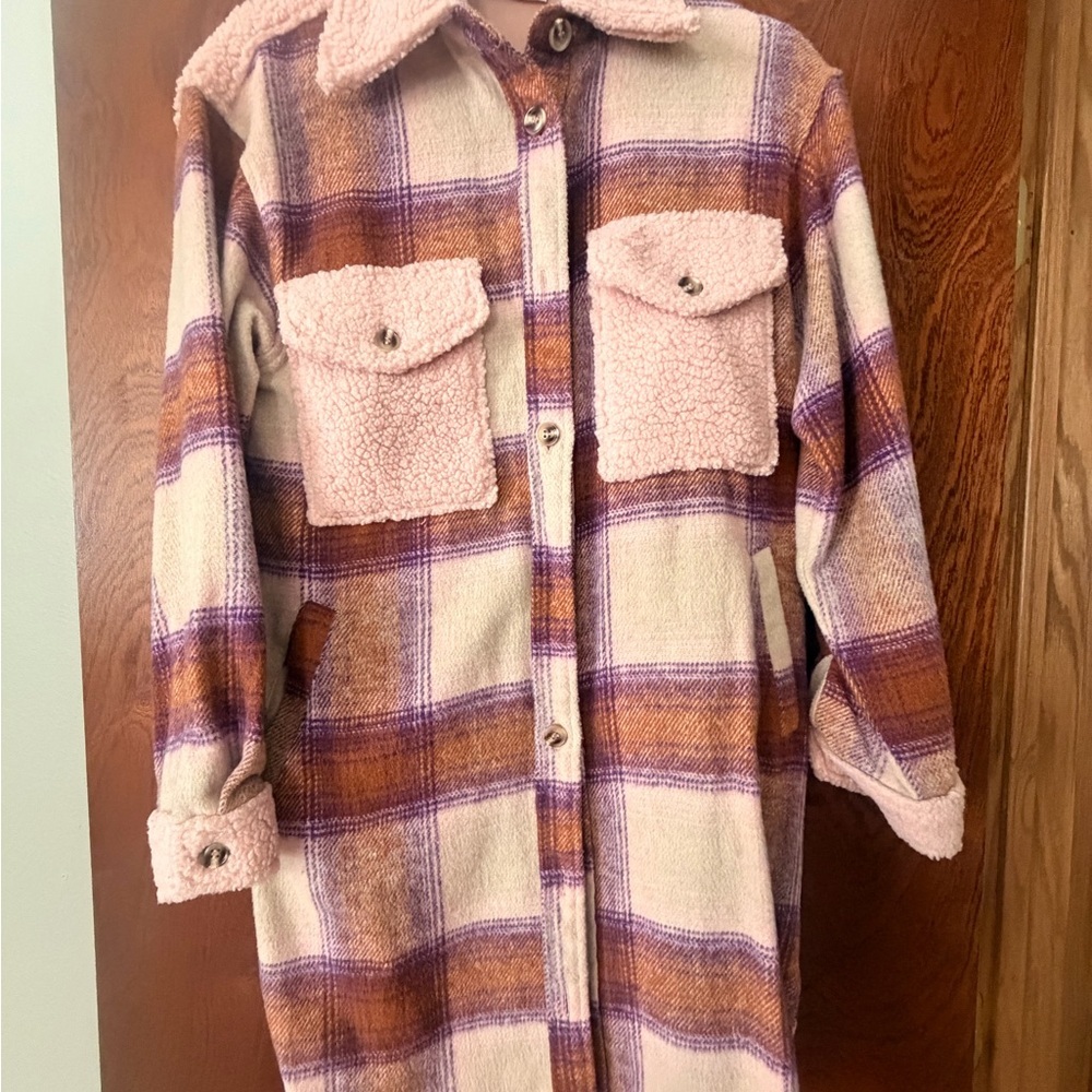 Women's Plaid Teddy Jacket with Sherpa Lining